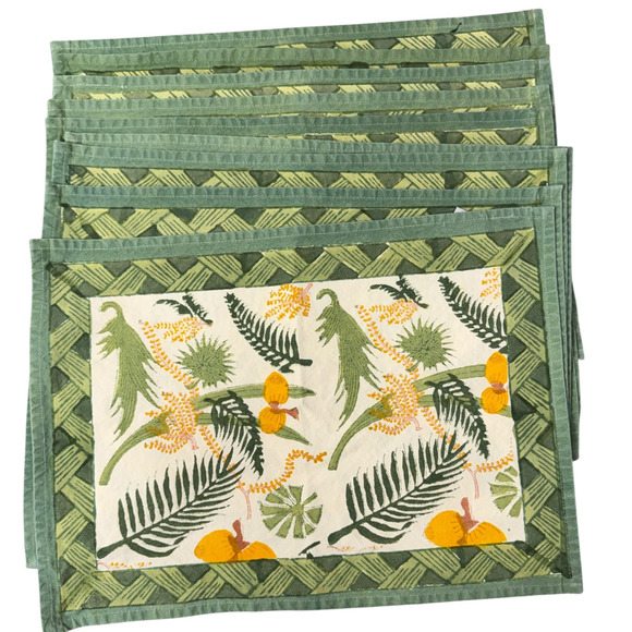 Couleur Nature Placemats Set of 9 Green Yellow Floral Flowers Botanical Paris - Picture 1 of 11